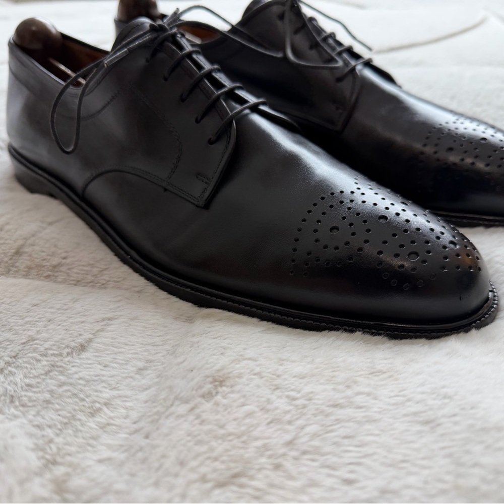 Salvatore Ferragamo Black Perforated Cap-Toe Derby Shoes